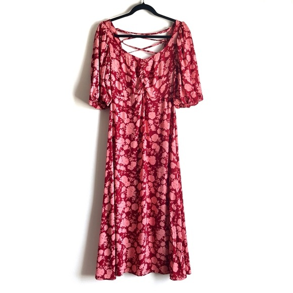 Nobody’s Child Kenya Red Pink Floral Hollie Silhouette Puff Sleeve Dress Size 2 - Picture 1 of 9